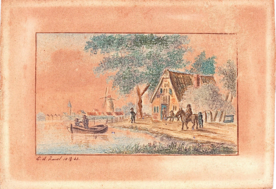 J19-43 Geen titel (riviergezicht met 1 bootjes), 1843